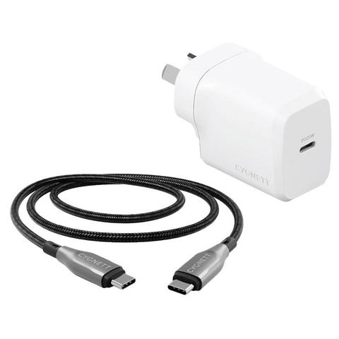 Cygnett PowerPlus 25W USB-C Wall Charger AU And Armoured USB-C To USB-C 2.0 Cable 2M Black CY5174BUNCC