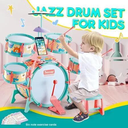 Kids Drum Set Jazz Play Set Toddler Musical Instrument Toy Educational Plastic Colourful 17 Piece