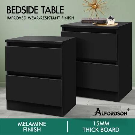 ALFORDSON 2x Bedside Table Nightstand Storage Cabinet Side End Table Black