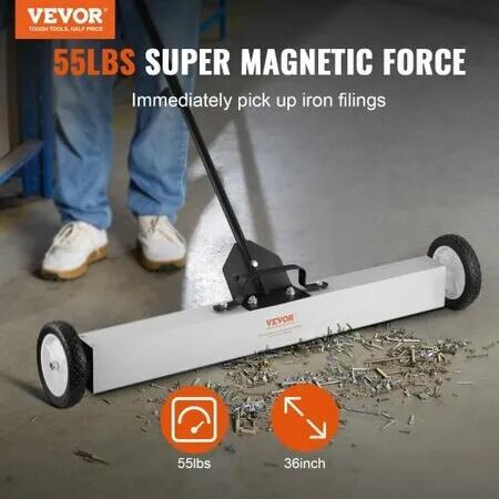 24.9 kg Rolling Magnetic Sweeper with Wheels,Push-Type Magnetic Pick Up Sweeper, Large Magnet Pickup Lawn Sweeper with Telescoping Handle, Easy Cleanup of Workshop Garage Yard