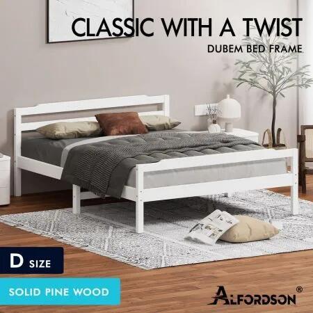 ALFORDSON Bed Frame Wooden Double Size Mattress Base Platform Timber White DUBEM