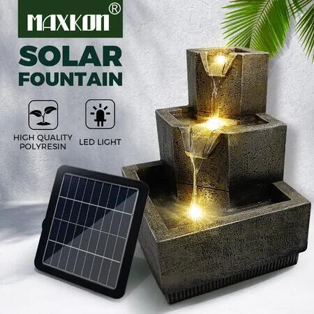 Solar Water Fountain Outdoor Garden Bird Bath LED 4 Tier Battery Panel