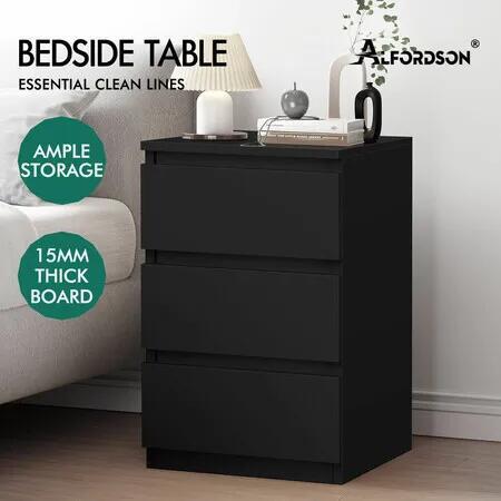 ALFORDSON Bedside Table Nightstand 3 Drawers Side End Table Black