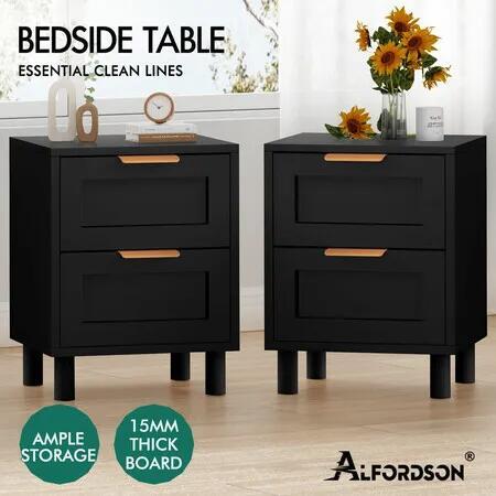 ALFORDSON 2x Bedside Table Side Storage Nightstand 2 Drawers Cabinet Black