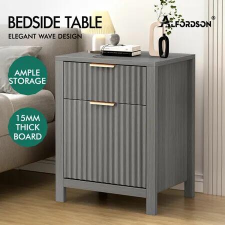 ALFORDSON Bedside Table Nightstand Side Storage 2 Drawers Cabinet Grey