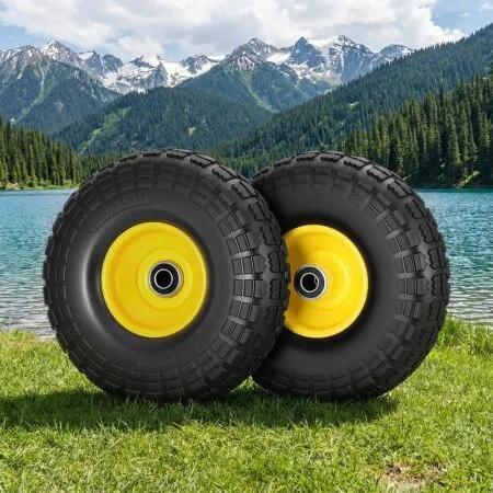 Gardeon 2pcs, 4.10/3.50-4 Tire And Wheel Flat Free, 26cm Solid Rubber Tires with 5/8 Axle Bore Hole And Double Sealed Bearings, Perfect for Wheelbarrow, Garden Cart, Wagon, Dolly
