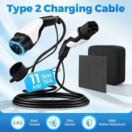 Type 2 to Type 2 EV Charging Cable 10m 11kW 16A 3 Phase Electric Vehicle Charger Lead AC Power for Tesla BYD Atto 3 MG Polestar Cupra Kia Carry Bag