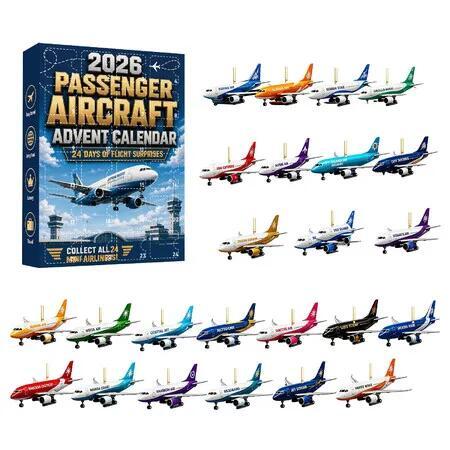 Airplane Christmas Advent Calendar, 24Pcs Mini Passenger Plane Acrylic Ornaments, Christmas Countdown Gift for Aviation Lovers