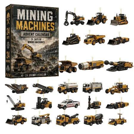 2026 Mining Machines Advent Calendar, 24Pcs Acrylic Mining Construction Vehicle Hanging Ornaments, Christmas Countdown Pendant Set for Mining Fans Holiday Gift