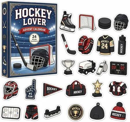 2026 Hockey Advent Calendar, 24Pcs Acrylic Hockey Themed Hanging Ornaments, Christmas Countdown Decor Pendant Set for Hockey Fans Holiday Gift