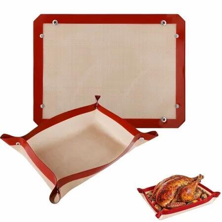 Leakproof Silicone Baking Mat with Snap Lock Edges Nonstick Oven Liners 40cm x 30cm