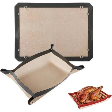 Leakproof Silicone Baking Mat with Snap Lock Edges Nonstick Oven Liners 40cm x 30cm