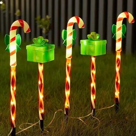 Christmas Solar Lawn Light Outdoor Decor, 8 Modes Christmas Candy Cane Lights Waterproof LED Garden Stake Lights for Walkway Yard Porch Holiday