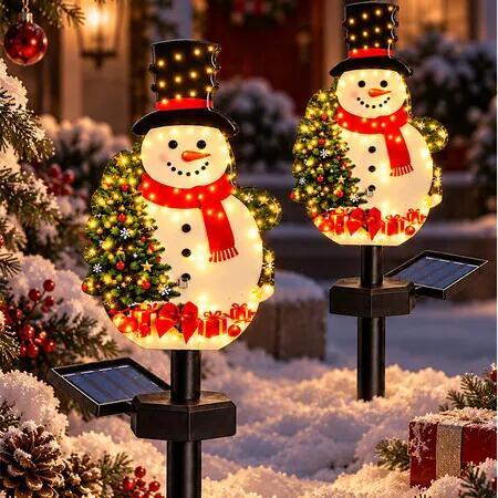2 Pack Solar Snowman Christmas Decorations Outdoor, Christmas Lights for Lawn Patio Garden Holiday Display Decor