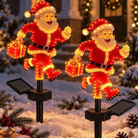 2 Pack Solar Santa Claus Christmas Decorations Outdoor, Christmas Lights for Lawn Patio Garden Holiday Display Decor