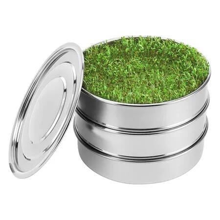 Stackable Stainless Steel Seed Sprouting Kit, 2 Tier Mesh Sprouting Trays, 1 Base and 1 Cover Lid