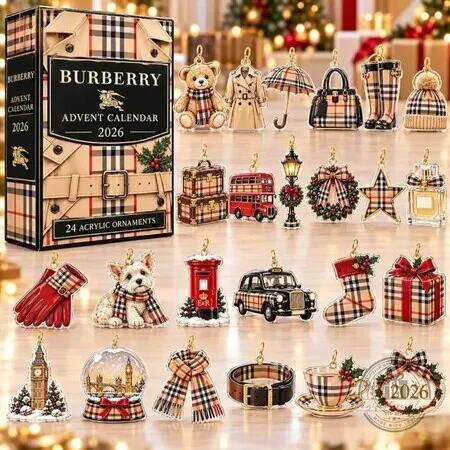 Luxury Brand Products Advent Calendar 2026, 24 Day Christmas Countdown Calendar 2D Acrylic Ornament Luxury Brand Products Collectibles Christmas Gift