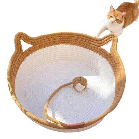 Instinct Basket, Stimuli Handwoven Cat Basket for Cats, Large Round boho cat bed, cotton rope weave, reduces bed rejection for cats