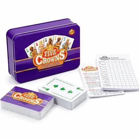 Five Crowns Card Game Collectible Tin and 130 Page Scorepad Bundle, 5 Suited Rummy Style Game for 1 to 7 Players, Ages 8 and Up