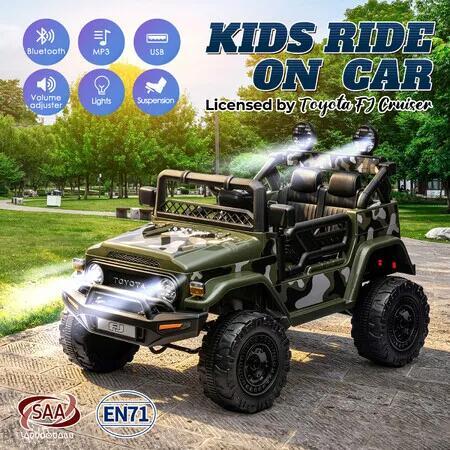 Kids 12V Electric Ride On Car Toyota FJ Cruiser Licensed Green SUV Twin Motor Remote Control MP3 USB LED Lights