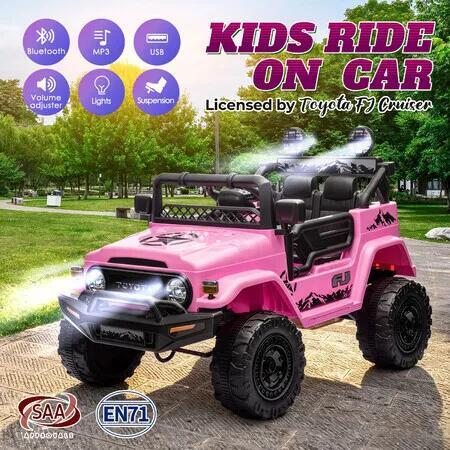 Toyota FJ Cruiser Licensed Kids 12V Electric Ride On Car Pink SUV Twin Motor Remote Control MP3 USB LED Lights