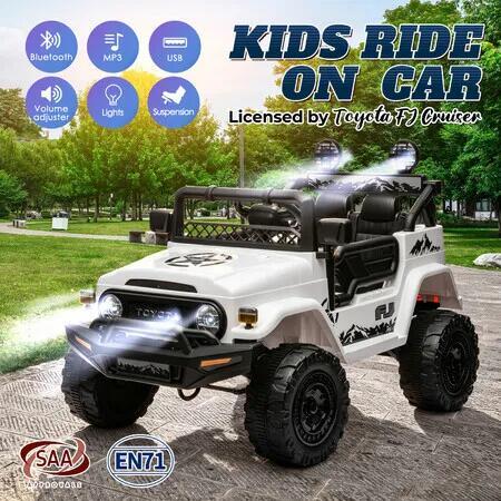Kids 12V Electric Ride On Car Toyota FJ Cruiser Licensed White SUV Twin Motor Remote Control MP3 USB LED Lights