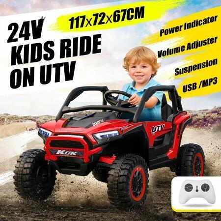 24V Kids Electric Ride On UTV Red 2 Seater Off Road Vehicle Twin Motor Remote Control MP3 USB LED Lights