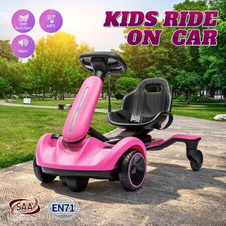 Kids 6V Electric Drift Ride On Car Pink Go Kart Dual Mode Drifting Vehicle Adjustable Seat LED Lights Music 25kg Max Load