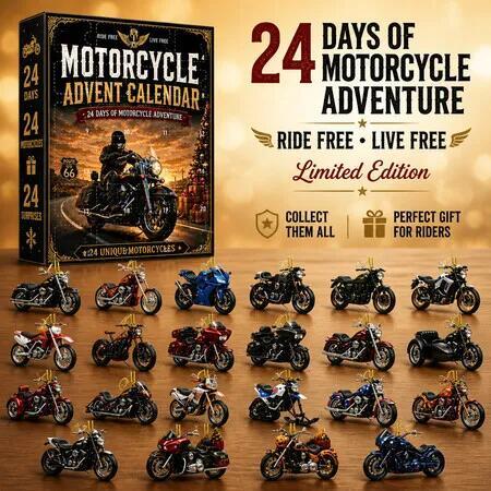 Motorcycle Advent Calendar, 24 Day Christmas Countdown with 24 Flat Acrylic Motorbike Ornaments, Christmas Gift for Bikers
