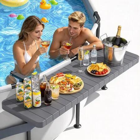 Above Ground Pool Bar Table 125x24.3cm Adjustable Drink Holder Side Shelf Swim Up Round Oval Framed Pools 50KG Galvanised Iron Fit Top Rails 6.8-11cm