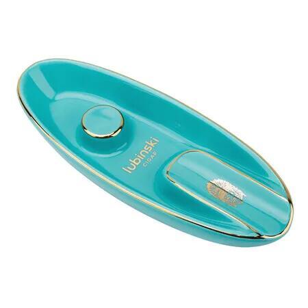 Premium Ceramic Boat Shaped Ashtray, Single Slot with Hand-Painted Gold Trim, Heat-Resistant Non-Slip Decorative Desktop Accessory for Home Bar, Blue