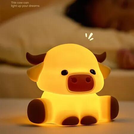 Cute Highland Cow Night Light, Squishy Highland Cow Novelty Animal Lamp, 3 Level Dimmable Nursery Nightlight with Timer, Food Grade Touch Night Light