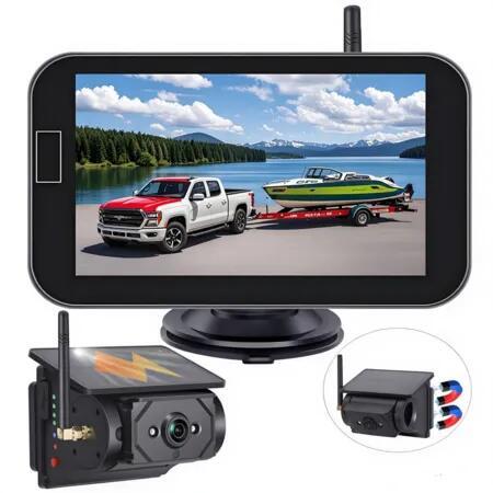 Solar Wireless Backup Camera, 7 Inch Gesture Control Monitor, 2.4G Stable Signal, Magnetic Mount, 9600mAh Battery, IP69 Shockproof for RV Trailer Truck