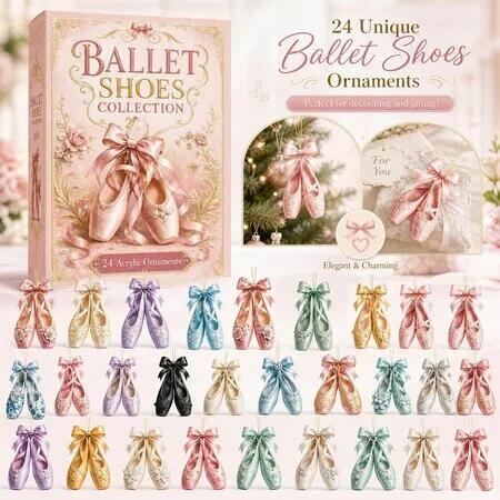 2026 Ballet Shoes Advent Calendar, 24Pcs Acrylic Ballet Shoe Hanging Ornaments, Christmas Countdown Gift for Girls & Ballet Dancers