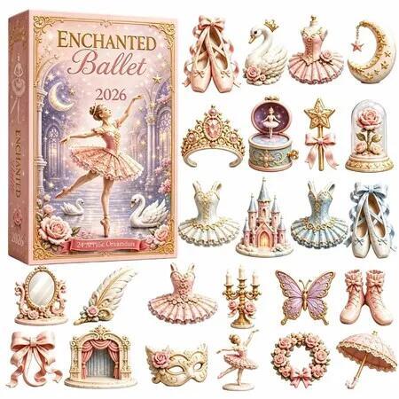 Enchanted Ballet Advent Calendar 2026, 24Pcs Assorted Ballet Acrylic Hanging Ornaments, Christmas Countdown Gift for Girls Ballet Lovers