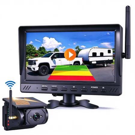 7 Inch Solar Wireless Backup Camera, BSD AI Detection, IP69K Waterproof Rear View System with DVR Recording, Magnetic Mount for RV Trailer Truck