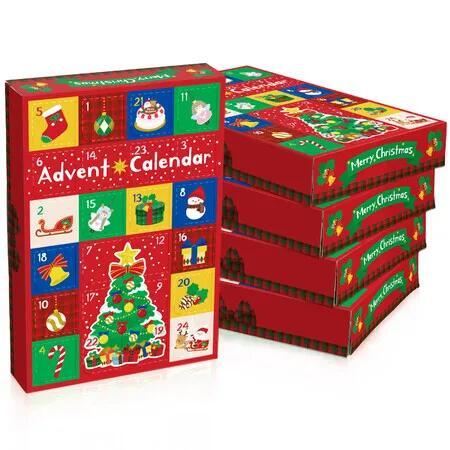 5Pcs Christmas Advent Calendar Boxes, 24 Grid Empty Fillable Countdown Gift Box Set, DIY Paper Cardboard Numbered Boxes for Holiday Surprise