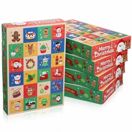 5Pcs Christmas Advent Calendar Boxes, 24 Grid Empty Fillable Countdown Gift Box Set, DIY Paper Cardboard Numbered Boxes for Holiday Surprise