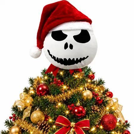 Jack  Tree Topper Skeleton Plush Hat Christmas Tree  Funny Skull Tree Top Decoration for Holiday Display