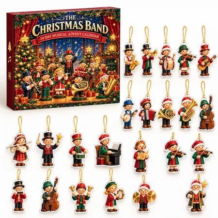 24 Day Christmas Band Advent Calendar with 24 Acrylic Hanging Ornaments, Musical Countdown Gift for Music Lovers