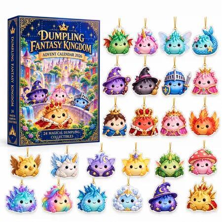 Dumpling Fantasy Kingdom Advent Calendar 2026, 24-Day Christmas Countdown with Flat Acrylic Hanging Ornaments, Gift for Squishy Toy Lovers