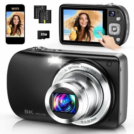 8K Digital Camera,88MP WiFi Camera for Photography with 7X Optical Zoom