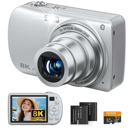 8K Digital Camera,88MP WiFi Camera for Photography with 7X Optical Zoom Silver