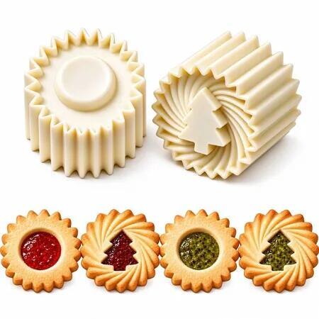 Christmas Tree Cookie Press Mould Set, 2 Double-Ended Pastry Moulds with Christmas Tree Centres and 2 Forming Rings for Festive Baking
