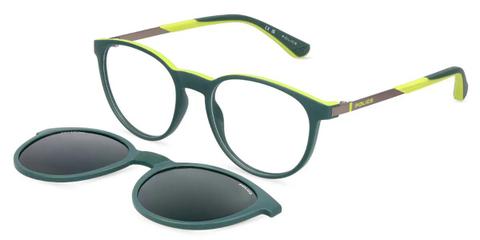 Police UK183 AERO 2 JR With Clip-On G94P Kids' Glasses Green Size 49 - Private Health Rebate - Blue Light Block Available