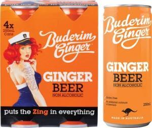 Buderim Ginger Ginger Beer 4 Pack 250ml