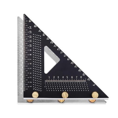 Stainless Steel Triangle Ruler Laser-Engraved Scale Carpenter Square with Detachable Aluminum Alloy Fence Angle Marking
