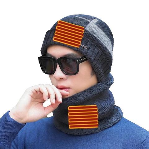 TENGOO Unisex Smart Heated Beanie and Neck Warmer Set, 2-in-1 Thermal Winter Hat with USB Interface for Outdoor Sports a