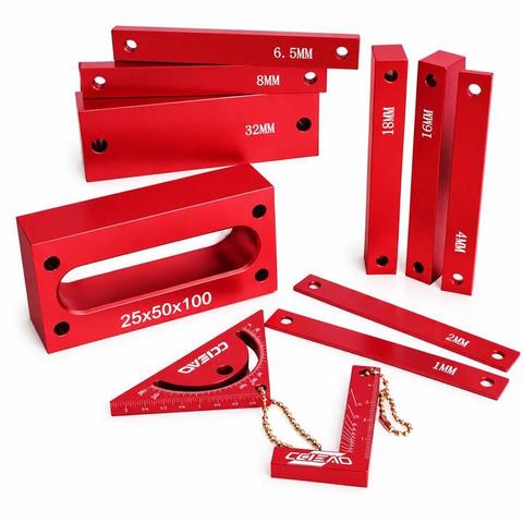 JIGHOLE 11 Pcs Setup Blocks Aluminum Height Gauge Block Kit with L-Type Marking Ruler Triangle Angle Square for Table Sa