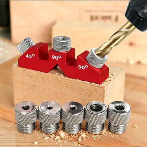 Multi-angle Woodworking Drill Guide Jig 30/45/90° Hole Drilling Locator with 8Pcs 3-10mm Drill Sleeves Aluminum Alloy Ve